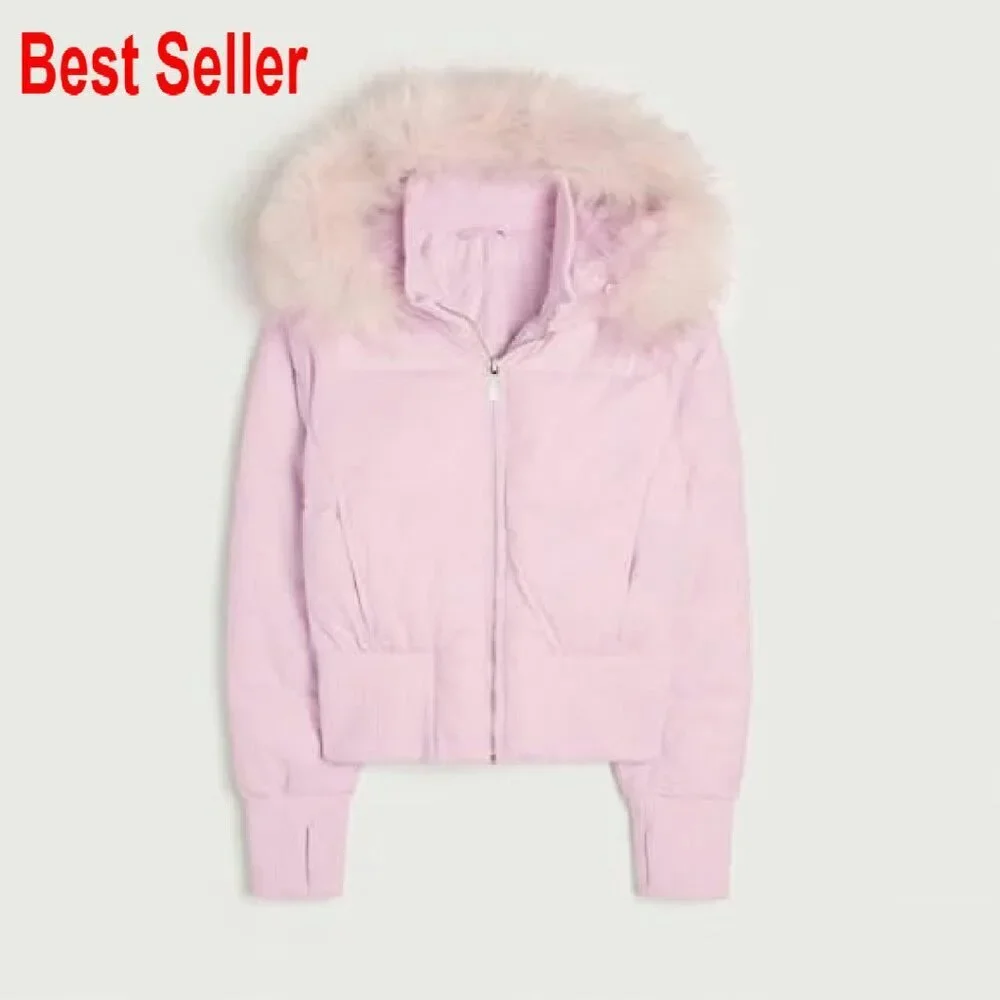 Faux Fur Trim Hooded Puffer Bomber Jacket Quilted Cropped Winter Warm